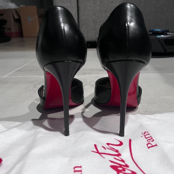 Christian Louboutin Spike Cross 100 Black PVC Silver Criss Strap Heel Pump 35.5 - Picture 6 of 9
